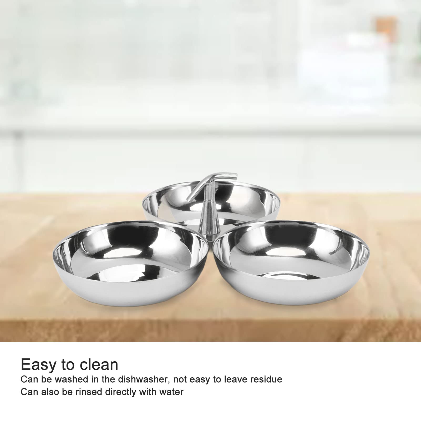 Stainless Steel Snack Bowl, Stainless Steel Serving Plate Fruit Plate Candy Plate 3 in 1 Fruit Bowl Snack Plate Triple Serving Bowl Buffets Snack Tray Dessert Plates for Home Party (Style 1)