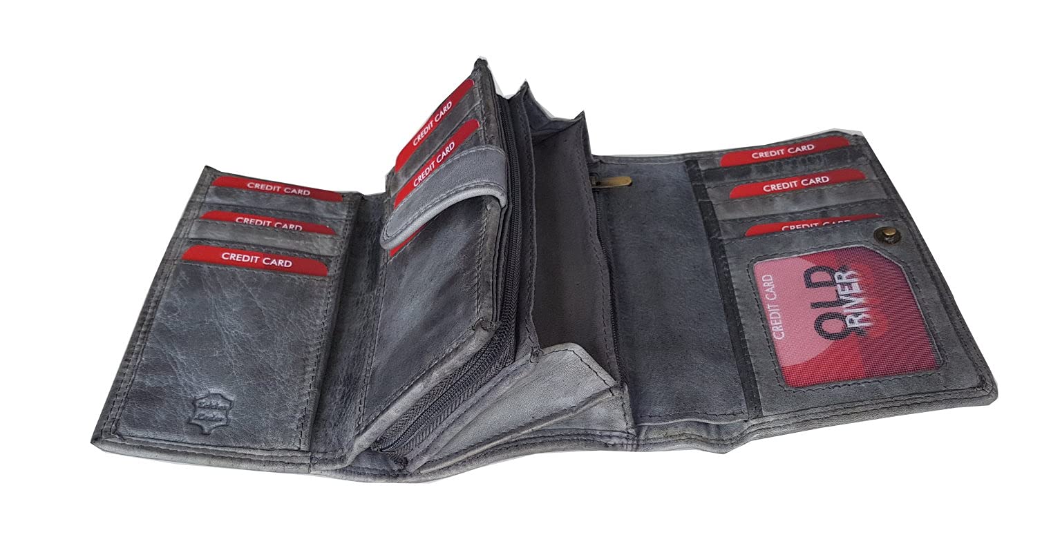 Monedero de piel para mujer, monedero, duradero, con tarjetero y portamonedas, gris, Mittel, Cartera