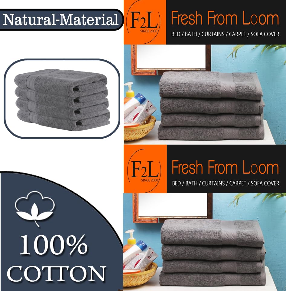 Image of FRESH FROM LOOM 500 GSM Towels for Bath | Ultra-Premium 100% Pure Cotton| Quick Dry Towel Set for Men & Women | Skin Friendly & Hypoallergenic | Water Absorber (27 x 54 Inch | Grey) 4pc