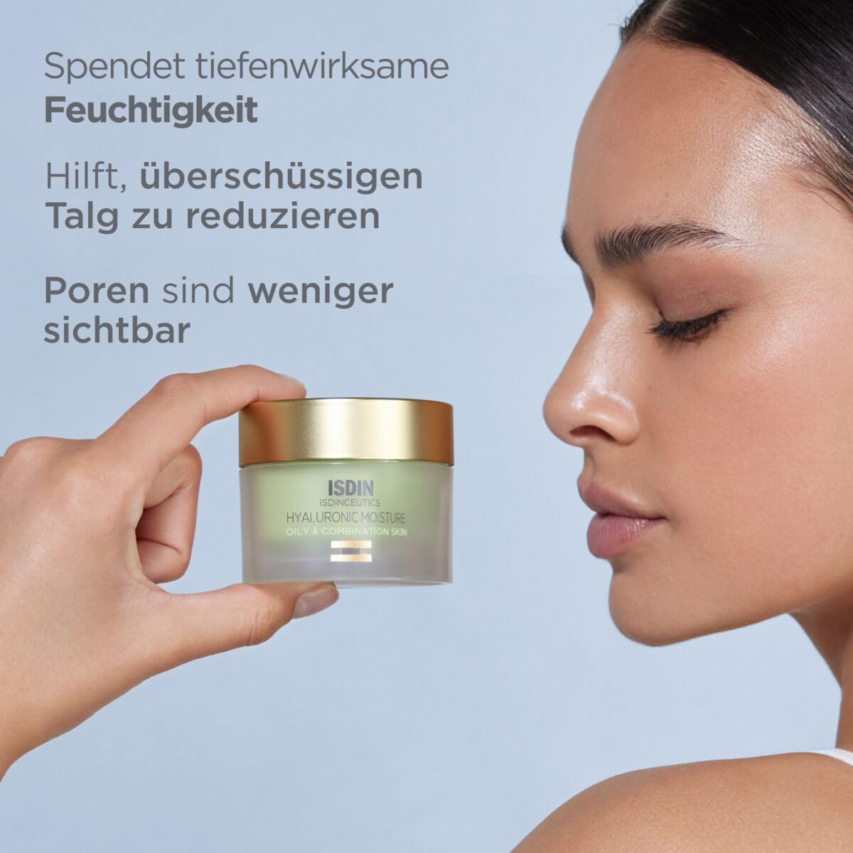 ISDIN ISDINCEUTICS Hyaluronic Moisture Oily and Combination Skin, leichte, feuchtigkeitsspendende Gesichtscreme mit Hyaluronsäure speziell für fettige Haut und Mischhaut, 50g