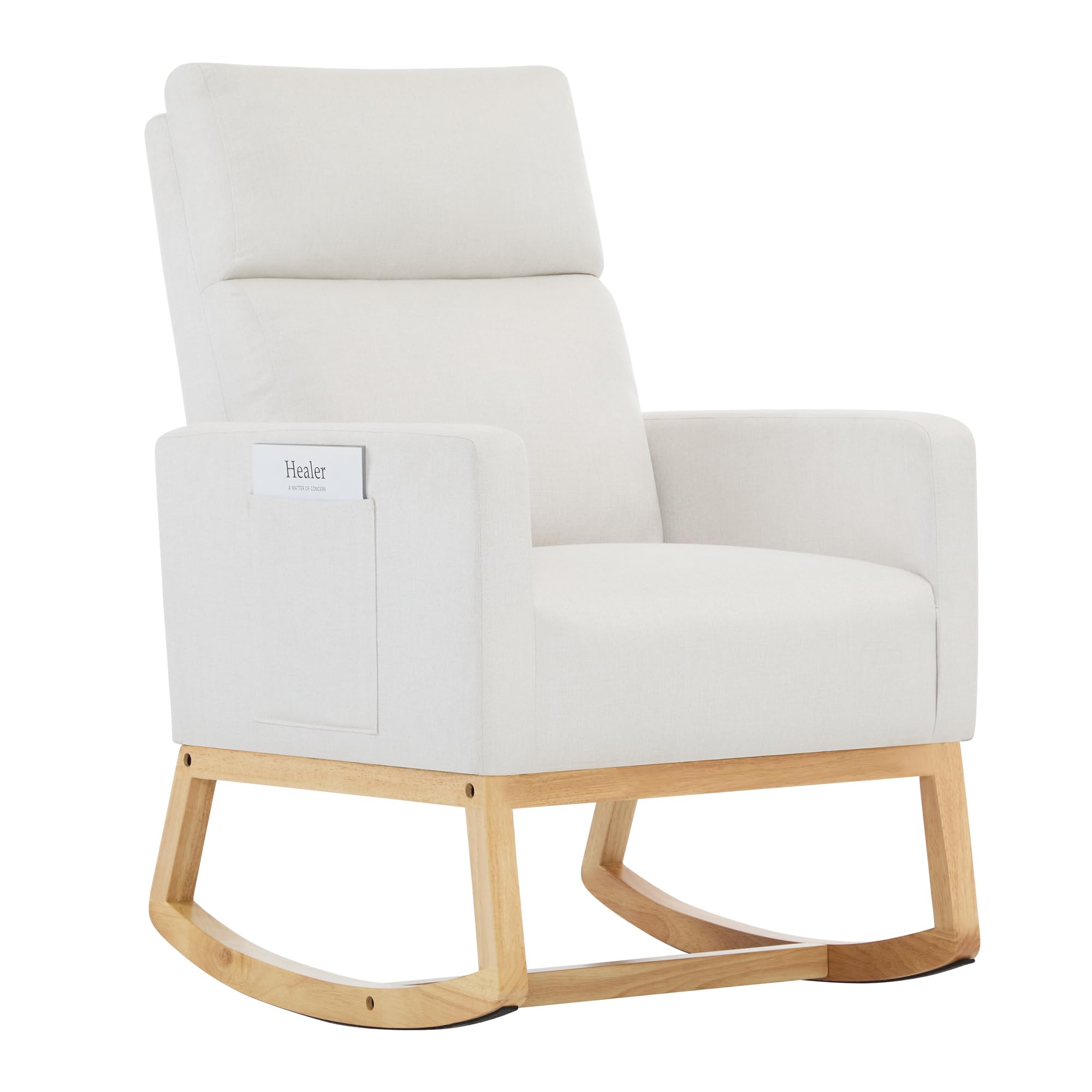XH. Easy Go Schaukelstuhl fürs Kinderzimmer Schaukelsessel Stillsessel mit Hoher Rückenlehne, Stillstuhl Leinen Schaukelstühle Rocking Chair für Wohnzimmer und Schlafzimmer,Bis 150 kg, Elfenbein
