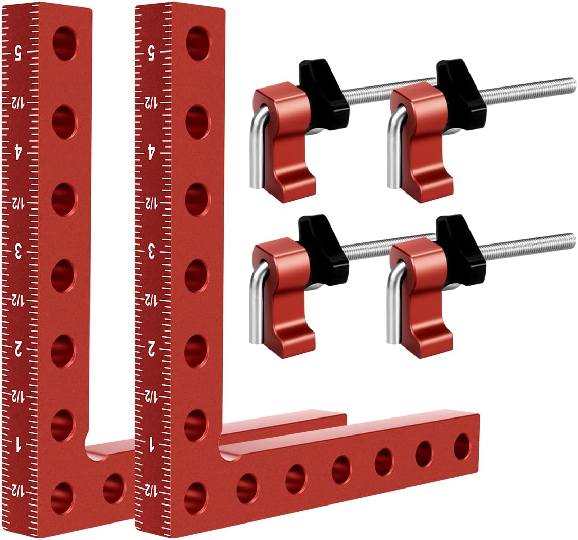 90 Degree Cabinet Clamp, 5.5" x 5.5"(14 x 14cm) Aluminum Alloy Right Angle square Corner Clamps for Woodworking Tools, Drawers, Picture Frame (2pack) Red-2
