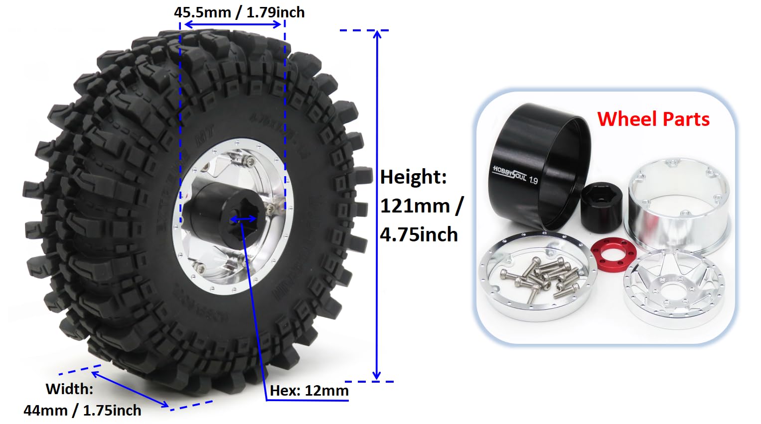 Amazon.co.jp: HOBBYSOUL RC 1.9 ビードロックホイールとタイヤ 高さ