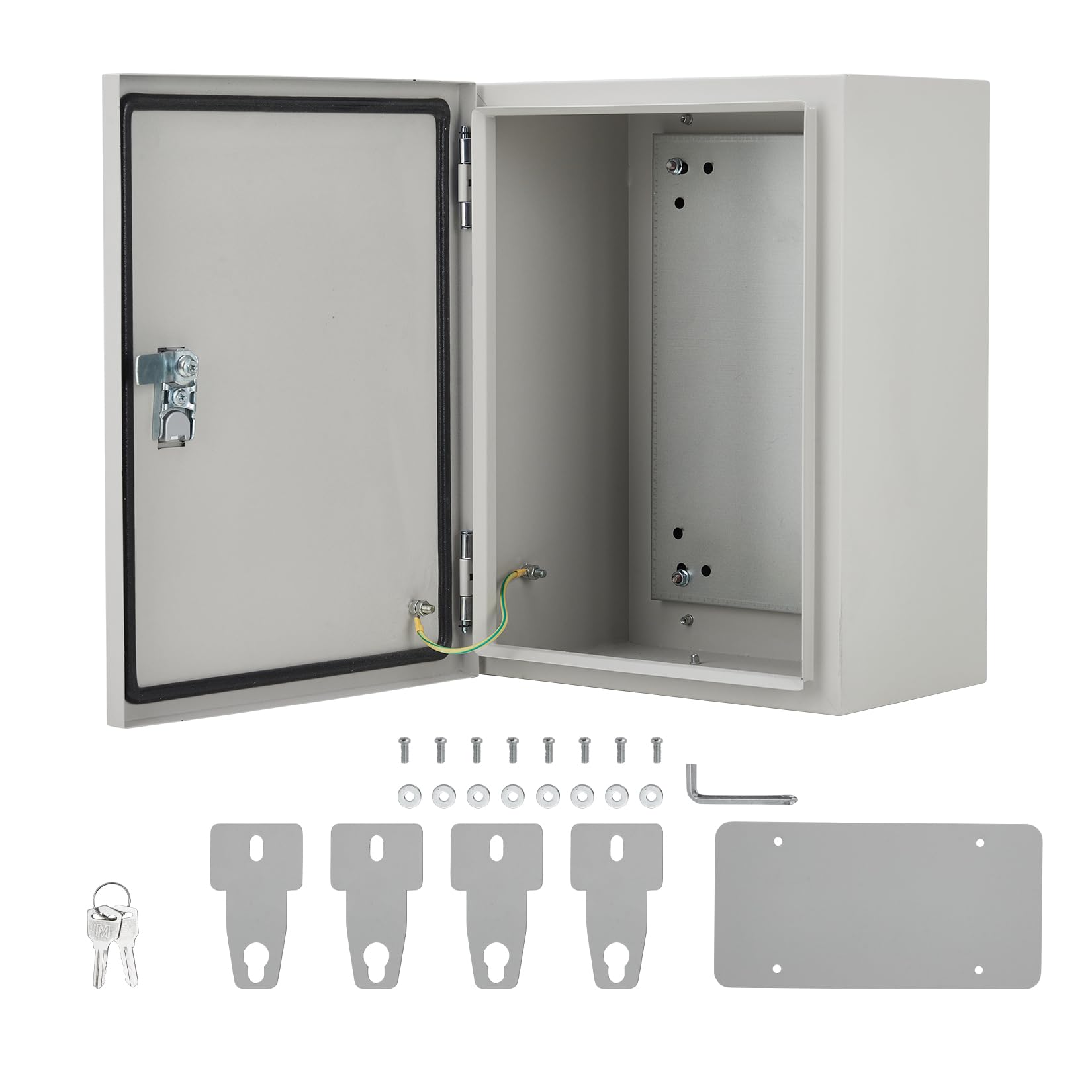 Boîte de dérivation électrique en acier - Étanche NEMA 4X/IP66, verrouillable, plaque de montage et 2 clés - Pour intérieur/extensibleérieur - 12x10x6 pouces - Couleur : gris-blanc (Suzhou)