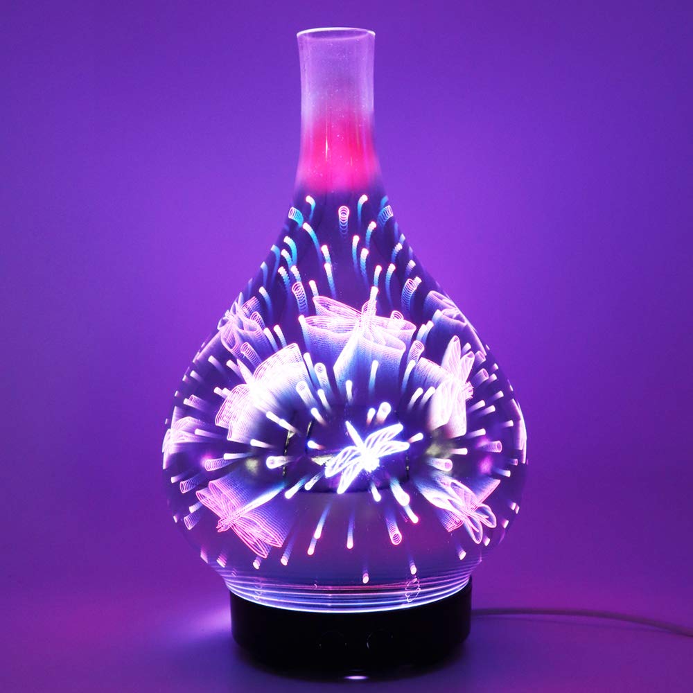 3D humidificateur de table en verre avec éclairage indirect et lumière colorée Diffuseur arôme aromatique purificateur d'air espace bureau médical