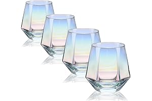 Stemless Wine Glass Set Of 4(10 Oz),Iridescent Glassware For Gift,Modern Rainbow Wine...