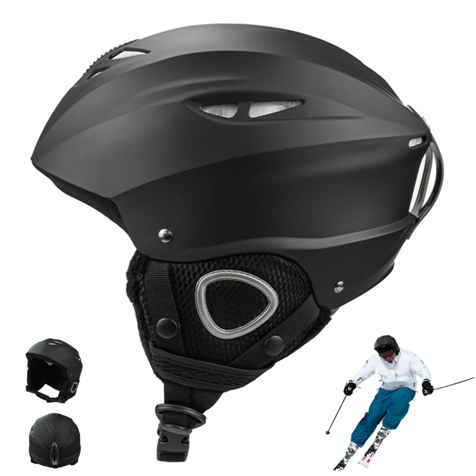 Casco da sci, regolabile, per attività all'aperto, con sottogola rimovibile, con fodera spessa, per bambini, ragazzi, uomini, donne, taglia M