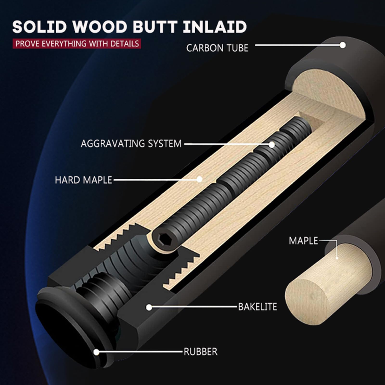KHEALING Stecca da biliardo in fibra di carbonio, punta da 12,5 mm, buona resistenza, stecca da biliardo professionale, stecca da 58 pollici, adatta per sala biliardo e intrattenimento domestico