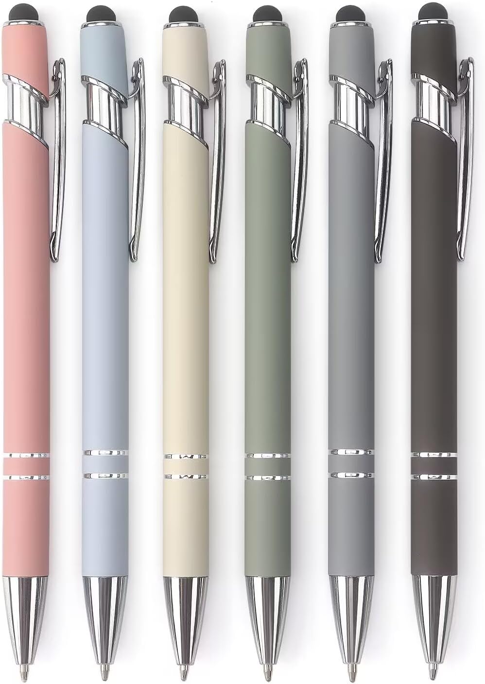 Ballpoint Pen 2-in-1 Stylus Retractable Ballpoint Pen with Stylus tip, Metal Stylus Pen for Touch Screens, 1.0 mm Black Ink (Pastel Color) 6 Pack