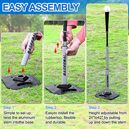 Basegoal Baseball & Softball Batting Tee,Portable Hitting Tee,With Heavy Duty Base,Rolled Flexible Rubber Top,Adjustable Height For Kids Or Adults #TOP5