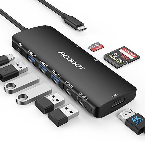 Miniatura 11 de Hub USB C, Acodot Adaptador USB C de 9 en 1 a HDMI 4K@60HZ multipuerto, 3 puertos USB 3.0, lector de tarjetas SD/TF, 100W PD, diseñado para MacBook
