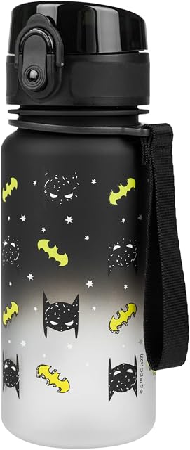 Baagl Butelka do picia dla dzieci, szczelna, 350 ml, do przedszkola, szkoły i sportu, dla chłopców, z tritanu (maska Batman)