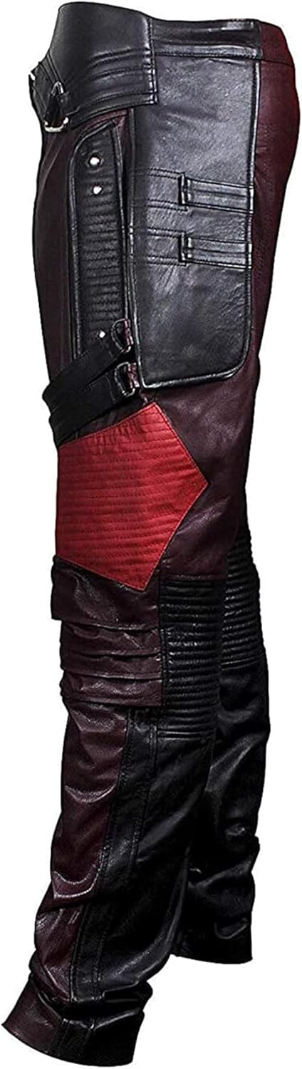 Prime-Fashion Mens Distressed Maroon Star Protector King Faux Leather Galaxy Adult Costume Jacket