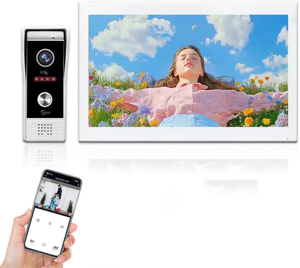 ANJIELO SMART WiFi Video Intercom System,Touch Screen Monitor,1080P Video Doorbell with Camera,Support Unlock, Monitoring, Dual-Way Intercom for Home Video Surveillance (1 doorbell+10 inch)