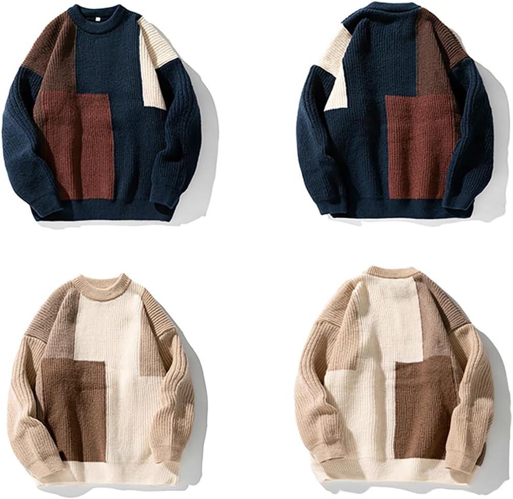 American Men's Pullover Spliced Warm Sweater, high-end Niche Long Sleeved top, Round Neck Casual Design Jacket - Image 4