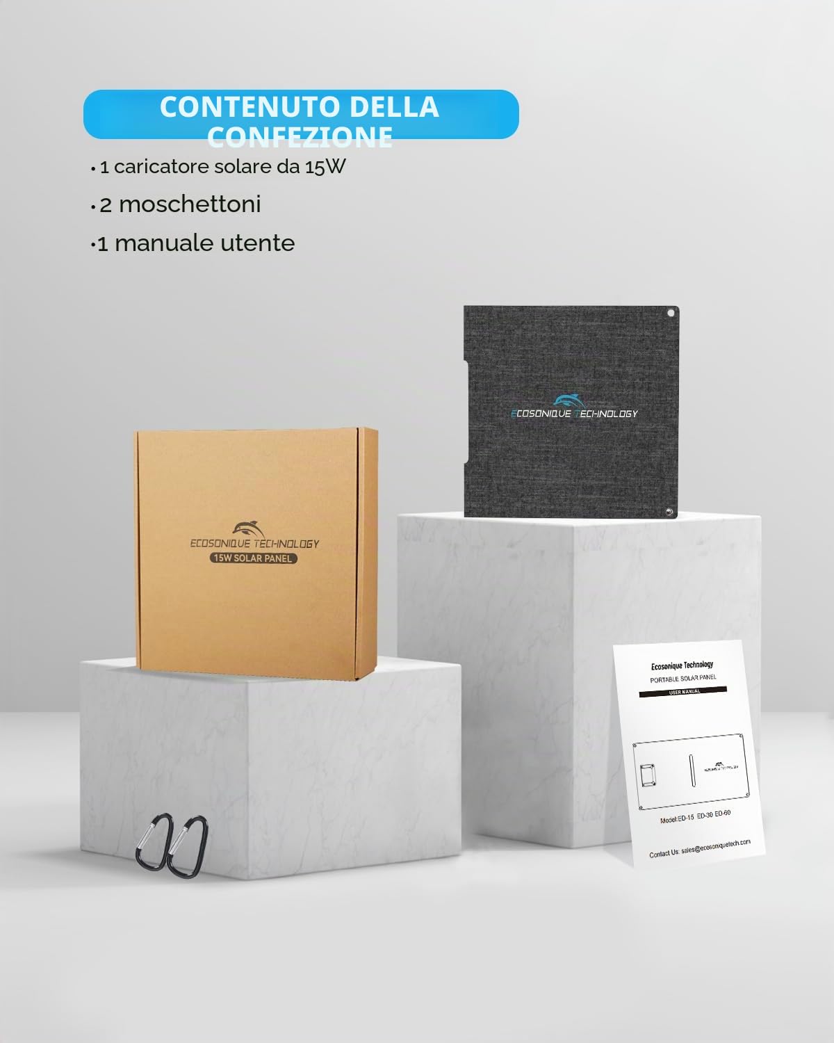 Ecosonique - Pannello solare pieghevole da 15/30/60 W, doppia ricarica rapida USB-A/C, IP67 ETFE, ultra leggero, per campeggio, compatibile con iPhone, Samsung, Google Pixel