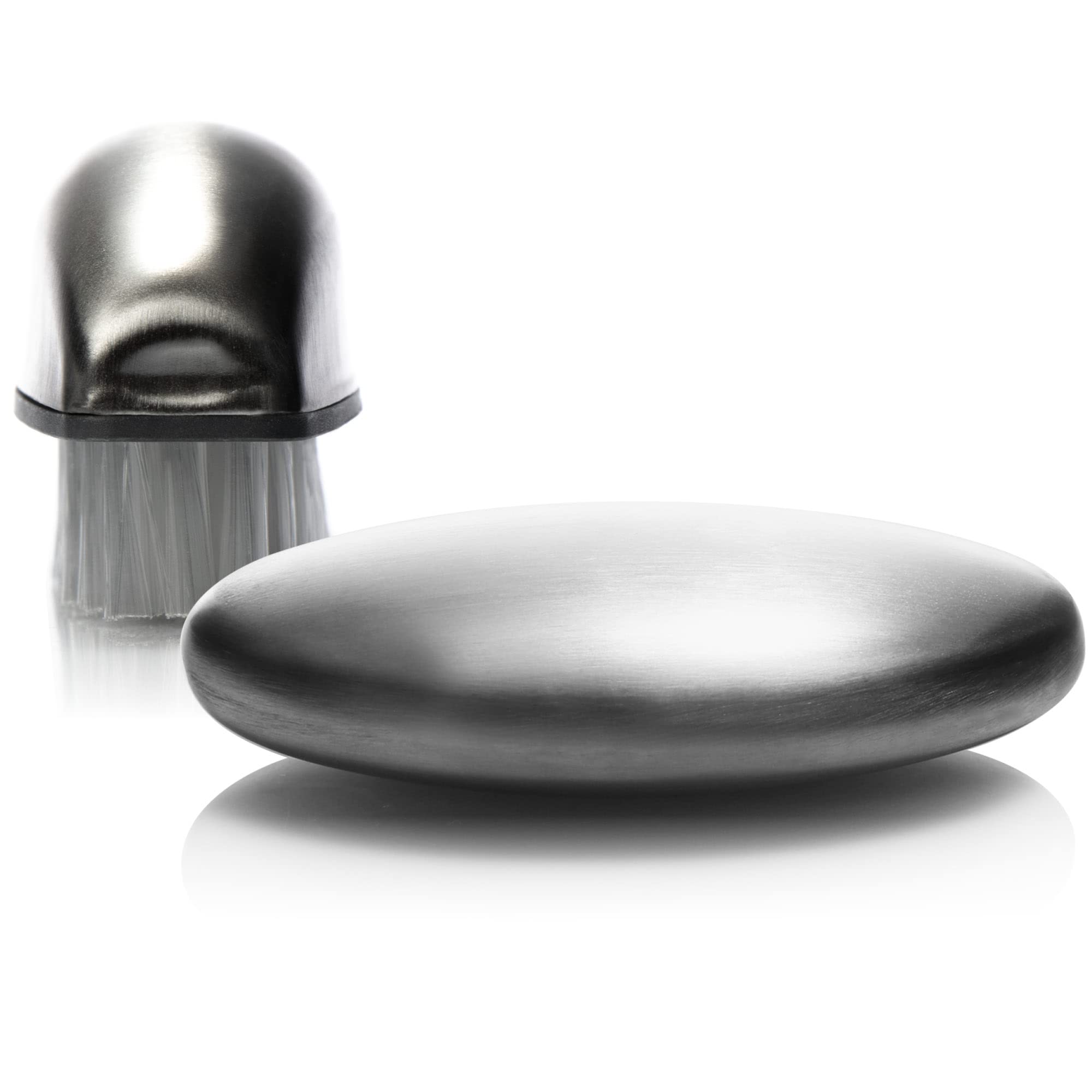 com-four® Set da 3 pezzi - spazzola a mano in acciaio inossidabile, sapone antiodore con ripiano - sapone in acciaio inossidabile (02 pezzi - spazzola + sapone/ciotola)