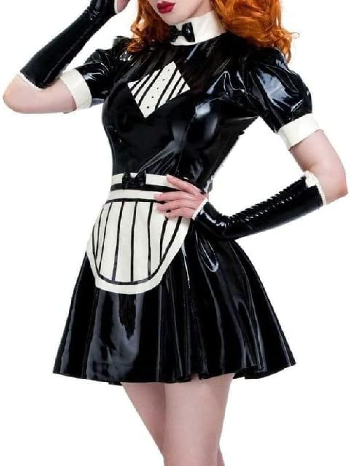 Amazon | セクシーなフレンチメイドラテックスドレスエプロンの 