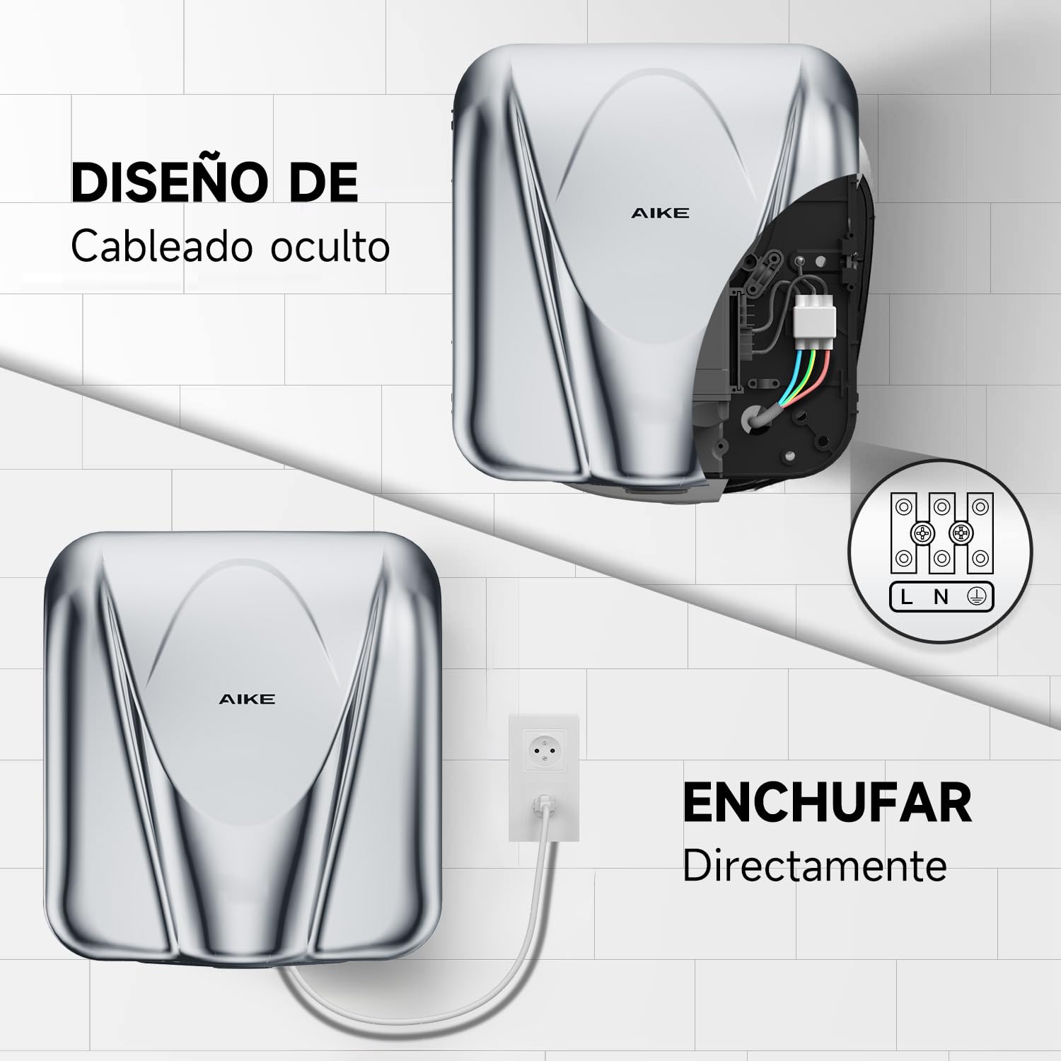 AIKE Elephant Secamanos Comercial, Alta Velocidad, Acero Inoxidable Duradero para Baños de Alto Tráfico, 220V Pulido AK2812