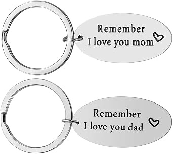iWenSheng Parent Gifts from Daughter - Christmas Gifts for Parent, 2PCS Remember I Love You Mom Dad Keychain Set
