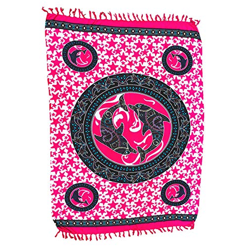 STONE art & more Bali Sarong, Pareo, mit Kokosnussschnalle, Bedruckt mit Delfinen, pink-schwarz, 100% Viskose, Premium Qualität Cover