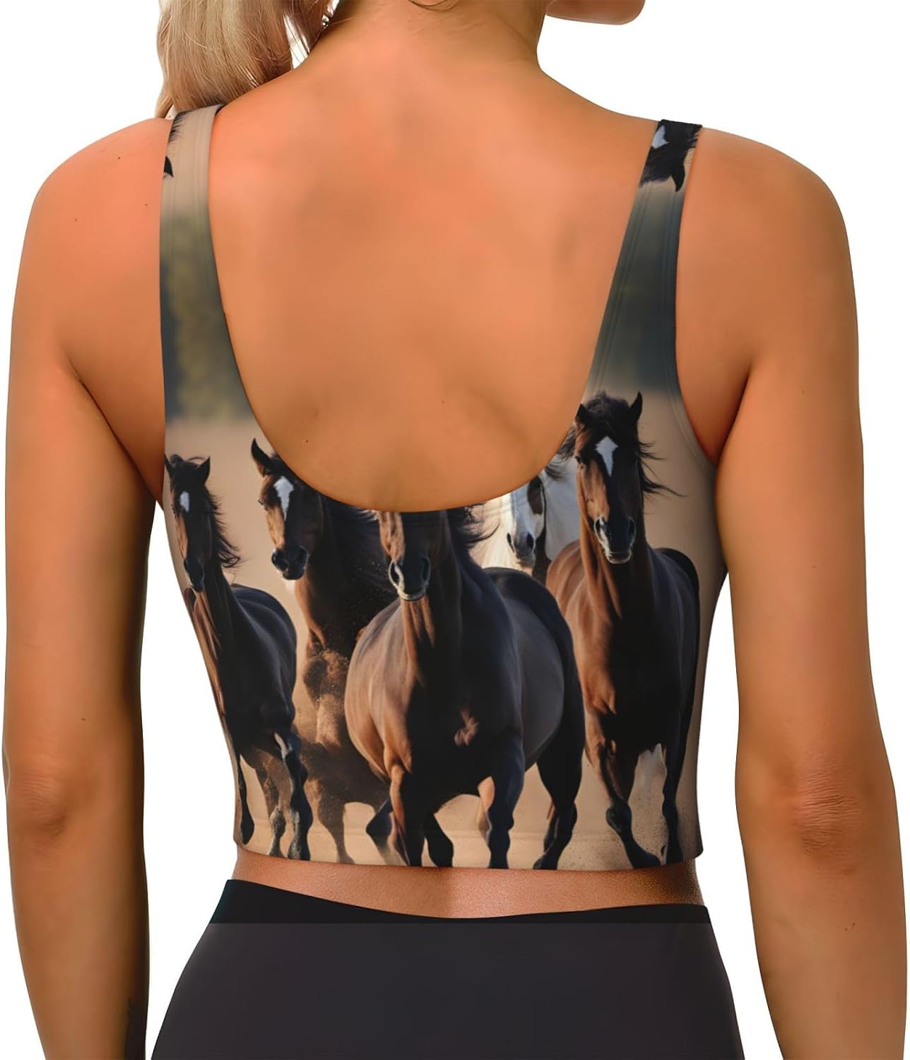Running Horses Print Women's Sports Bra Tank Tops,Longline Sports Bras for Yoga,Workout and Running