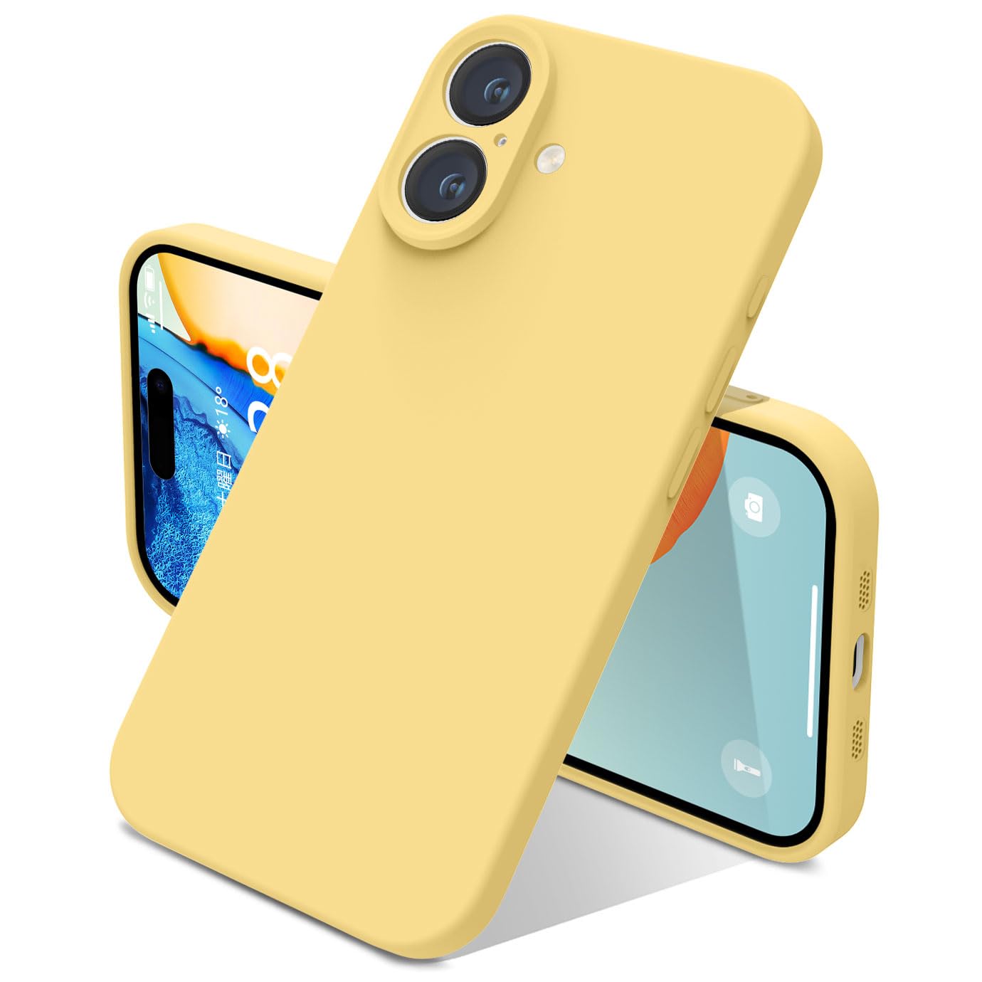 yakxixi 用の iPhone 17 ケース シリコン カバー 耐衝撃 ソフト素材 マット質感 さらさら手触り 傷付き防止 軽量 指紋防止 レンズ保護(イエロー)