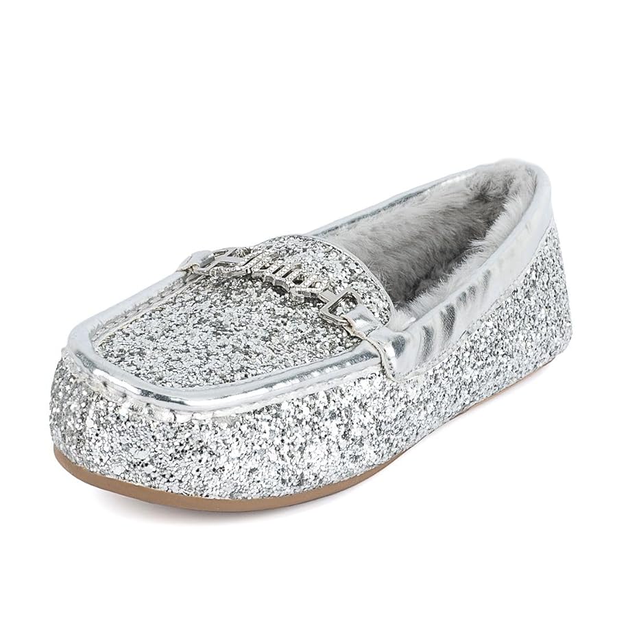 JUICY COUTURE Women s Moccasin Slippers Cozy Indoor Outdoor Fuzzy Slip Ons with Plush Fur Lining Stylish and Comfortable House Shoes Intoit Silver Glitter 11 Amazon Clothing Shoes Accessories