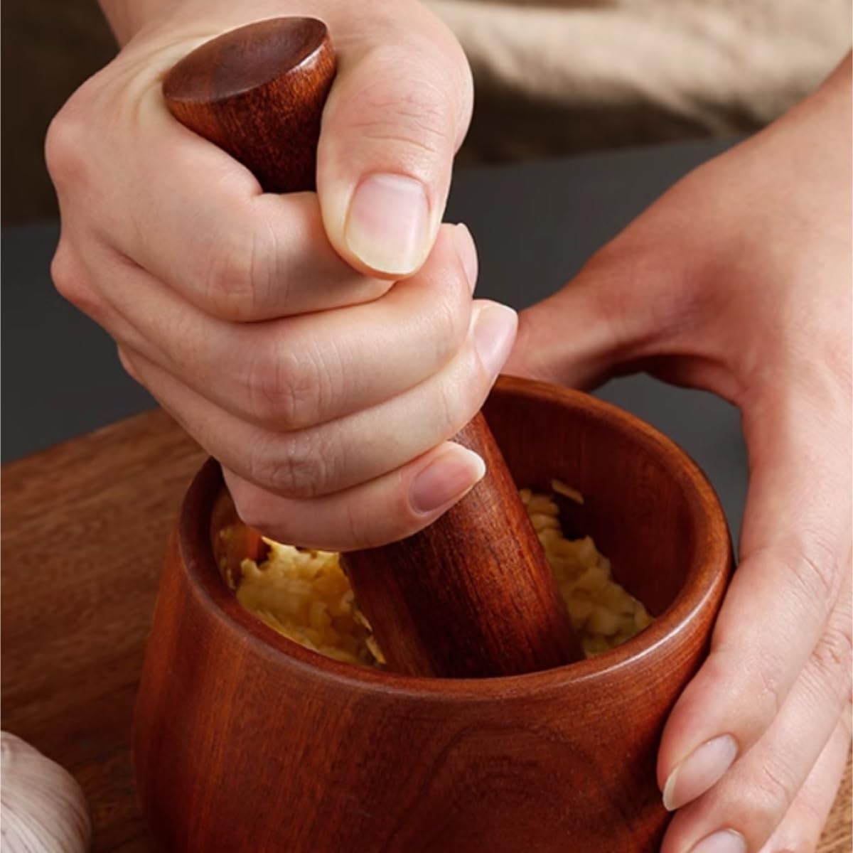 Mörser Stößel Küche Manuelle Knoblauchpresse Aus Holz for Den Haushalt, for Kochen, Pfeffermühle, Stößel-Set Knoblauchschleifwerkzeug