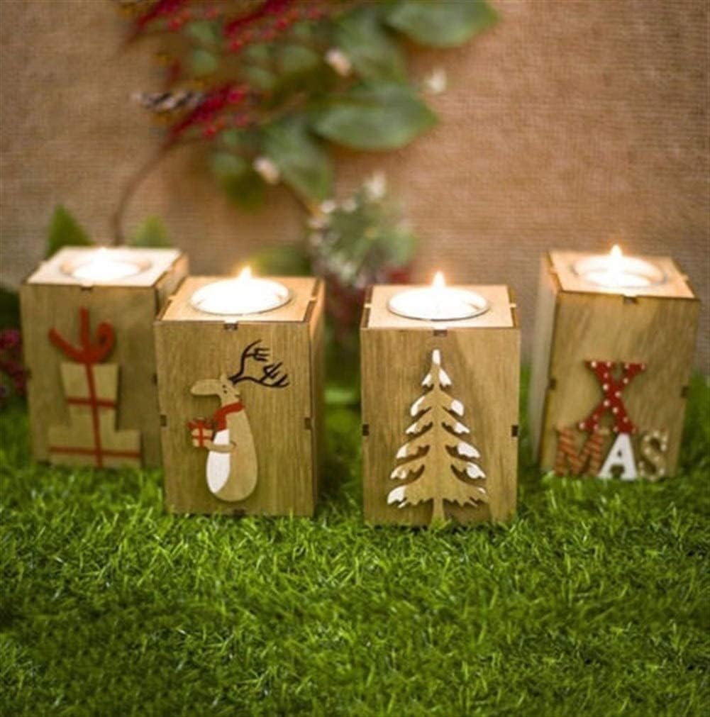 Candle Holder for Table Xmas Wood Stand Christmas Craft Candle Stick Home Decoration Centerpiece for Table Tea Light Desktop Decoration (Color : Elk)