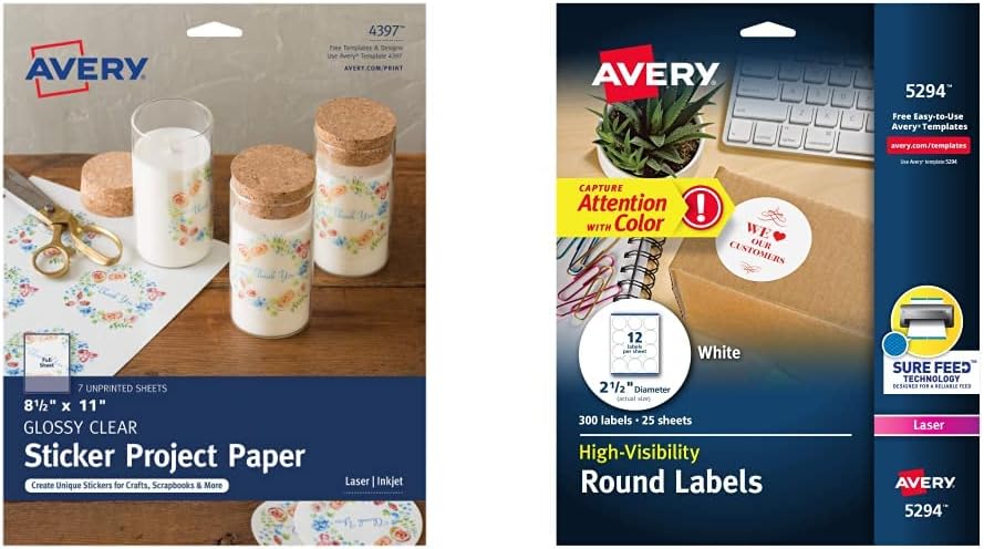 Amazon.com : Avery Printable Sticker Paper and Avery High Visibility ...