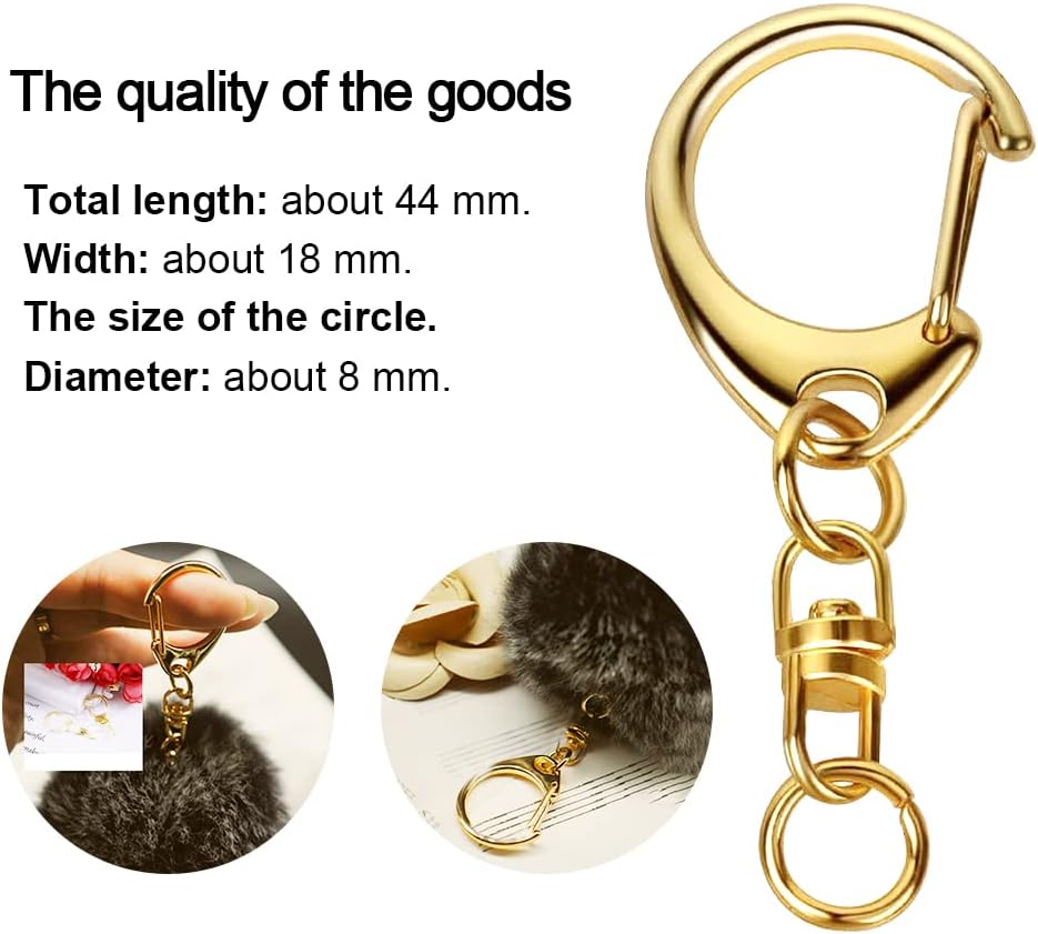 50 Pcs Snap Hook Key Accessories, Maveek Keychain Rings for Lanyard Crafts Metal Key Ring with Chain DIY Silvery Clasps Bulk, Gold D Hook Lobster Clamp Parts Open Jump Ring & Connector Kit for Jewelry