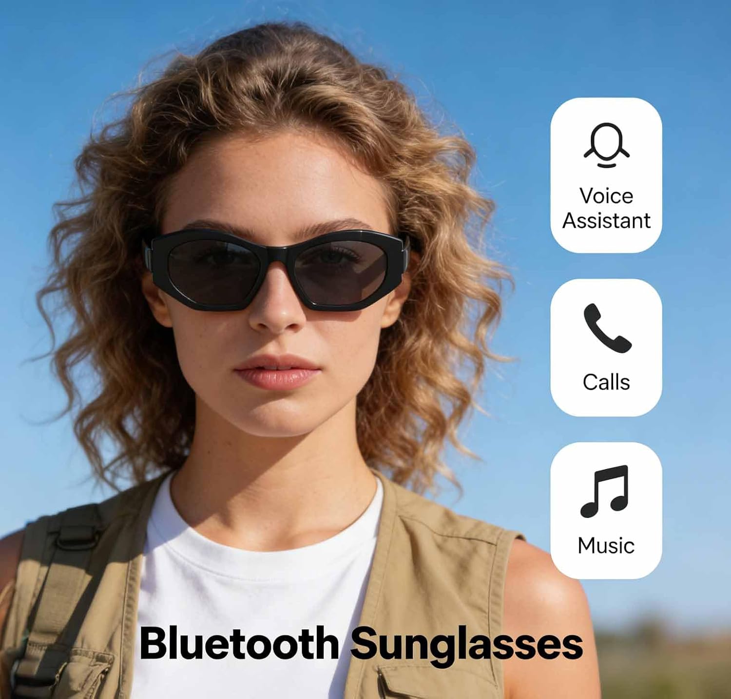 Bluetooth Smart Glasses for Men Women Audio Glasses with Bluetooth Built-in Speakers and Mic Voice Control, Clear Lens