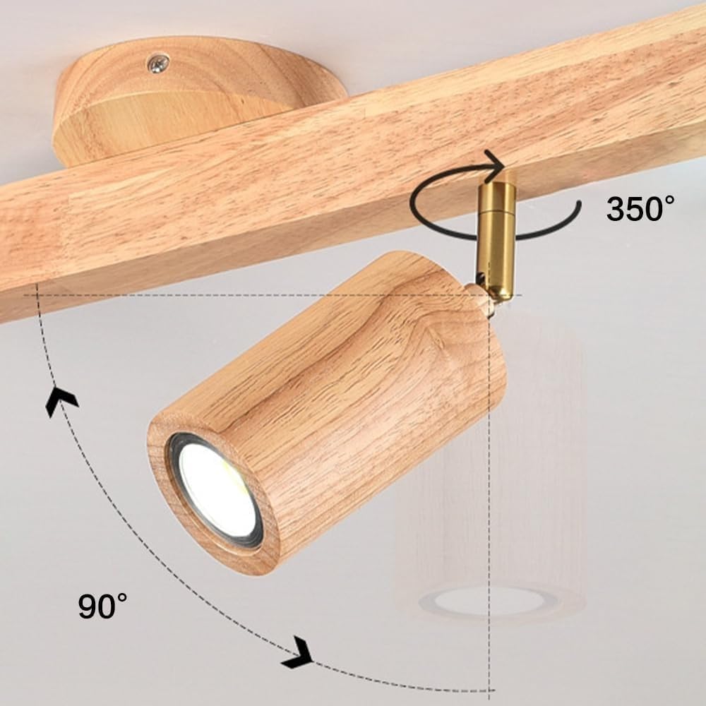 Nordic Wood Ceiling Spotlight, Fixed Kitchen Track Lighting, LED 3-Color Dimming Kit Adjustable Spot Light Ceiling Lamp, Bar Directional Spotlights Accent Lamp for Bedroom Hallway(5-Lights)