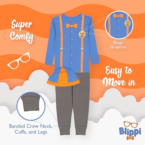 Miniatura 4 de Blippi Pijama de algodón de 2 piezas para niños Se, BLIPPI OUTFIT 2, 3T, Blippi Traje 2