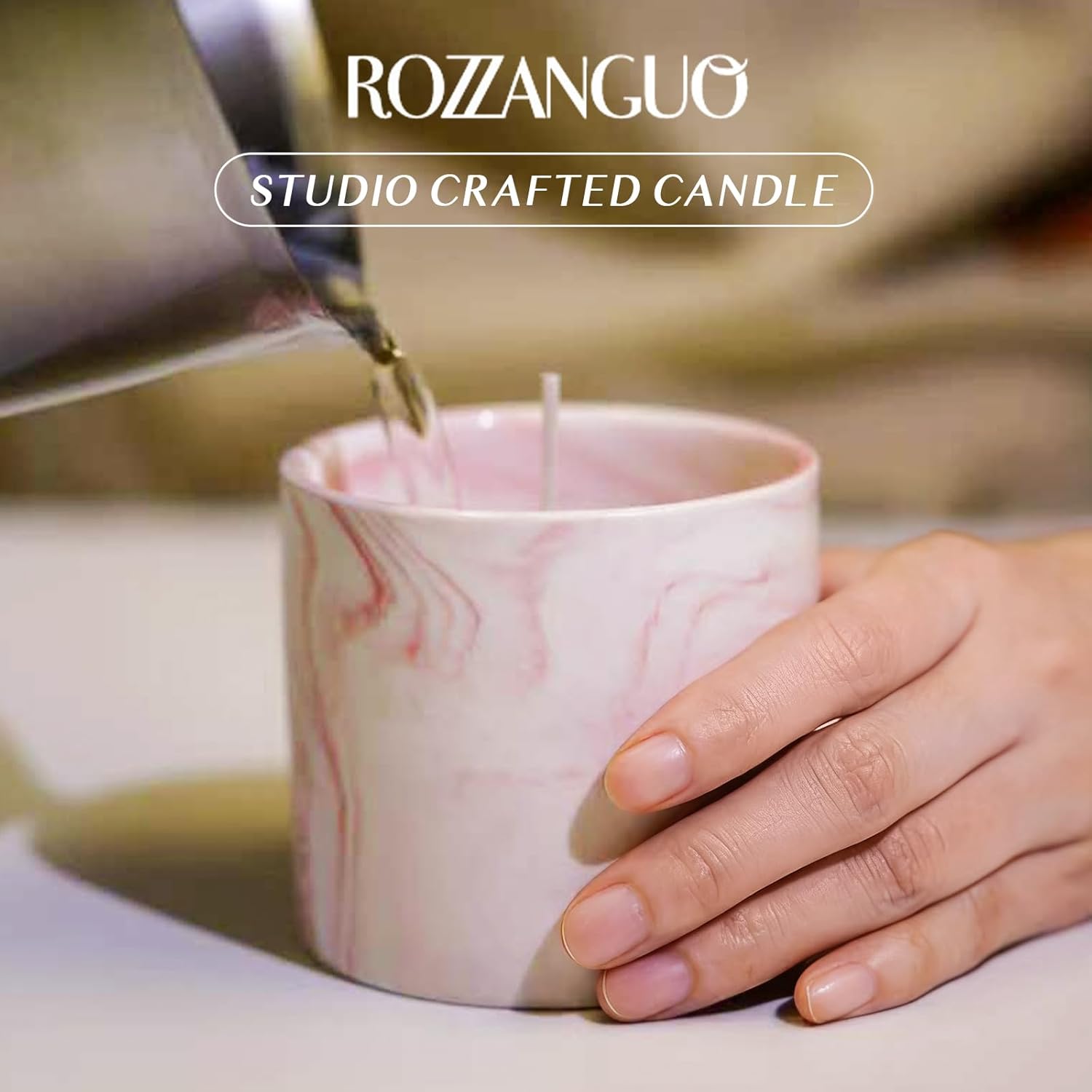 Luxury Marble Jar Scented Candle | Women Men | Non Toxic 100% Natural Coconut & Soy Wax Blend Cotton Wick | 7oz | Hand Poured Highly Scented Long Lasting | (Amber & Bergamot)