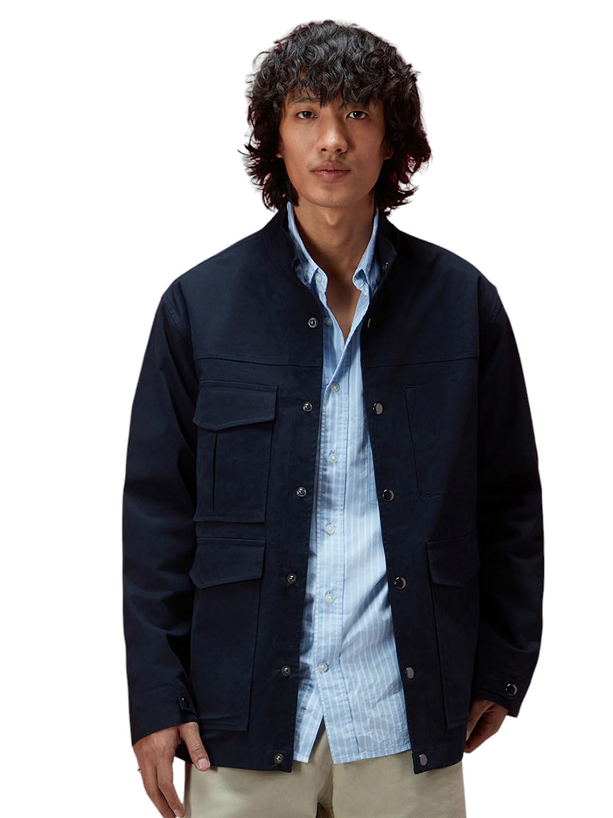 veirdo Regular Fit Solid Collared Full Sleeves Twill Lycra Material Full Sleeve Casual Winter Shacket For Men (Available Colors: Olive, Navy & Black)-picture-24