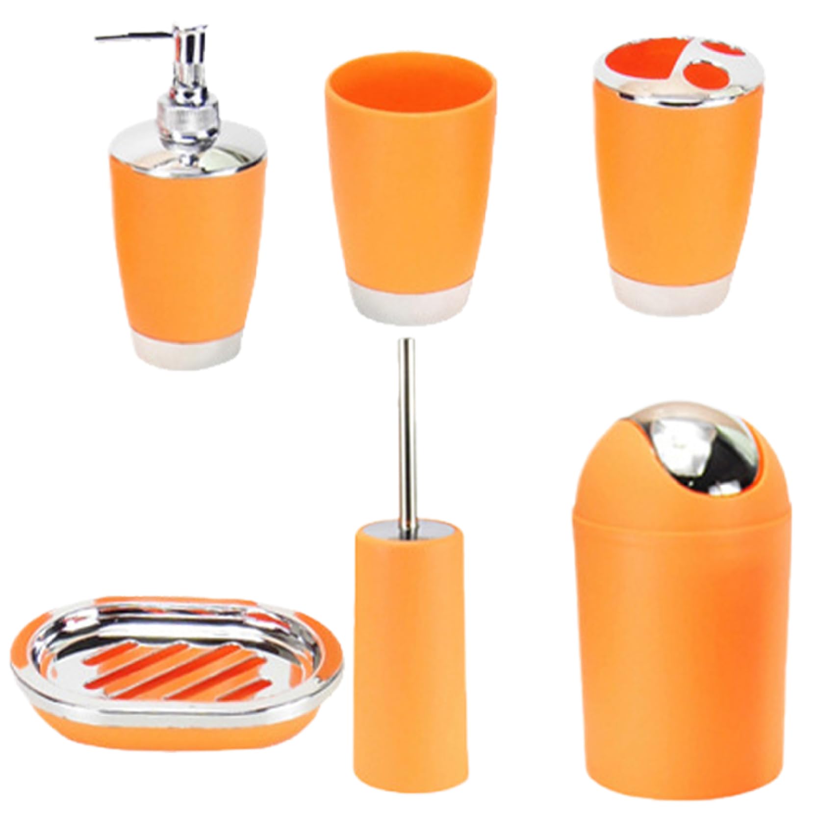Xoeryoy Bathroom Accessory Set 6Pcs Bathroom Soap Dispenser Set Includes Soap Dispenser & Dish Toothbrush Holder Trash Can Tumbler Toilet Brush