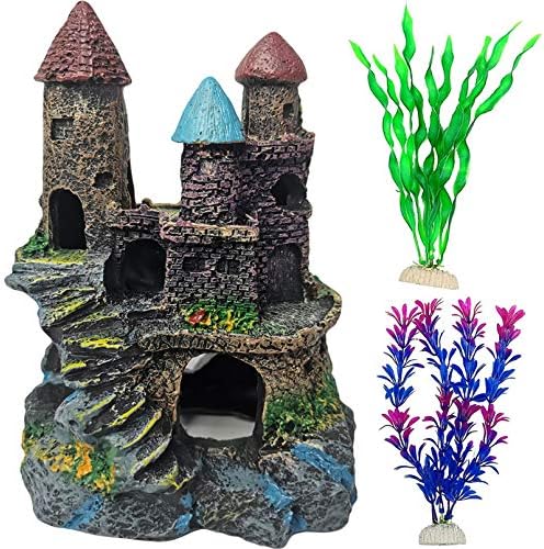 Pinvnby Aquarium Castle Decor Set Fish Tank Decorations Resin Tower With Artificial Plants Castle Fish Hideouts For Marine Betta Fish Tank Landscape Amazon Ae Pet Supplies