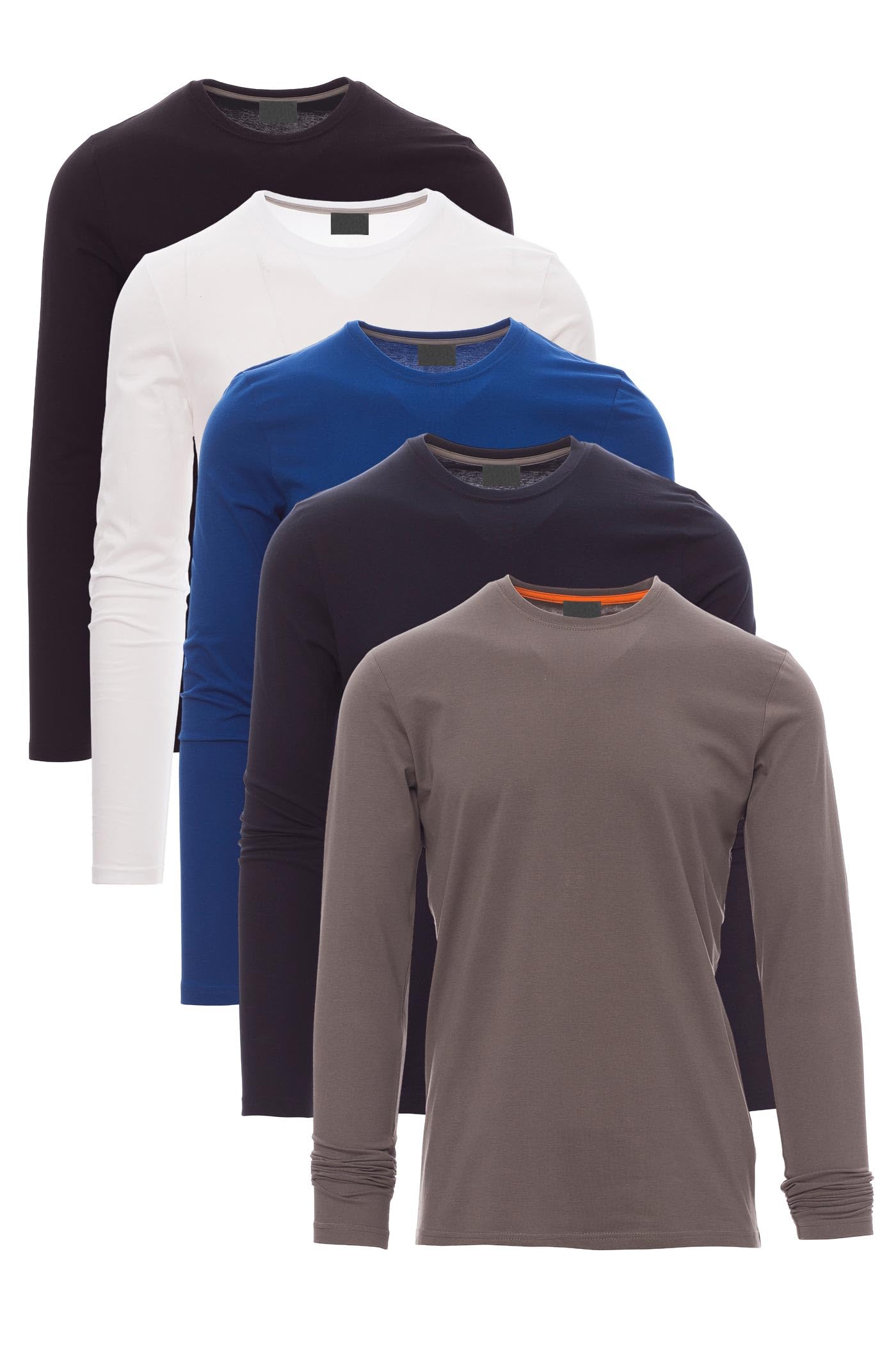 Herren 5er Pack Langarmshirts aus Baumwolle - Longsleeve dünne Basic Shirts, Unterziehshirt Arbeit & Freizeit, figurbetontes Shirt Langarm, Männer Set Rundhals-Shirts, bequem atmungsaktiv
