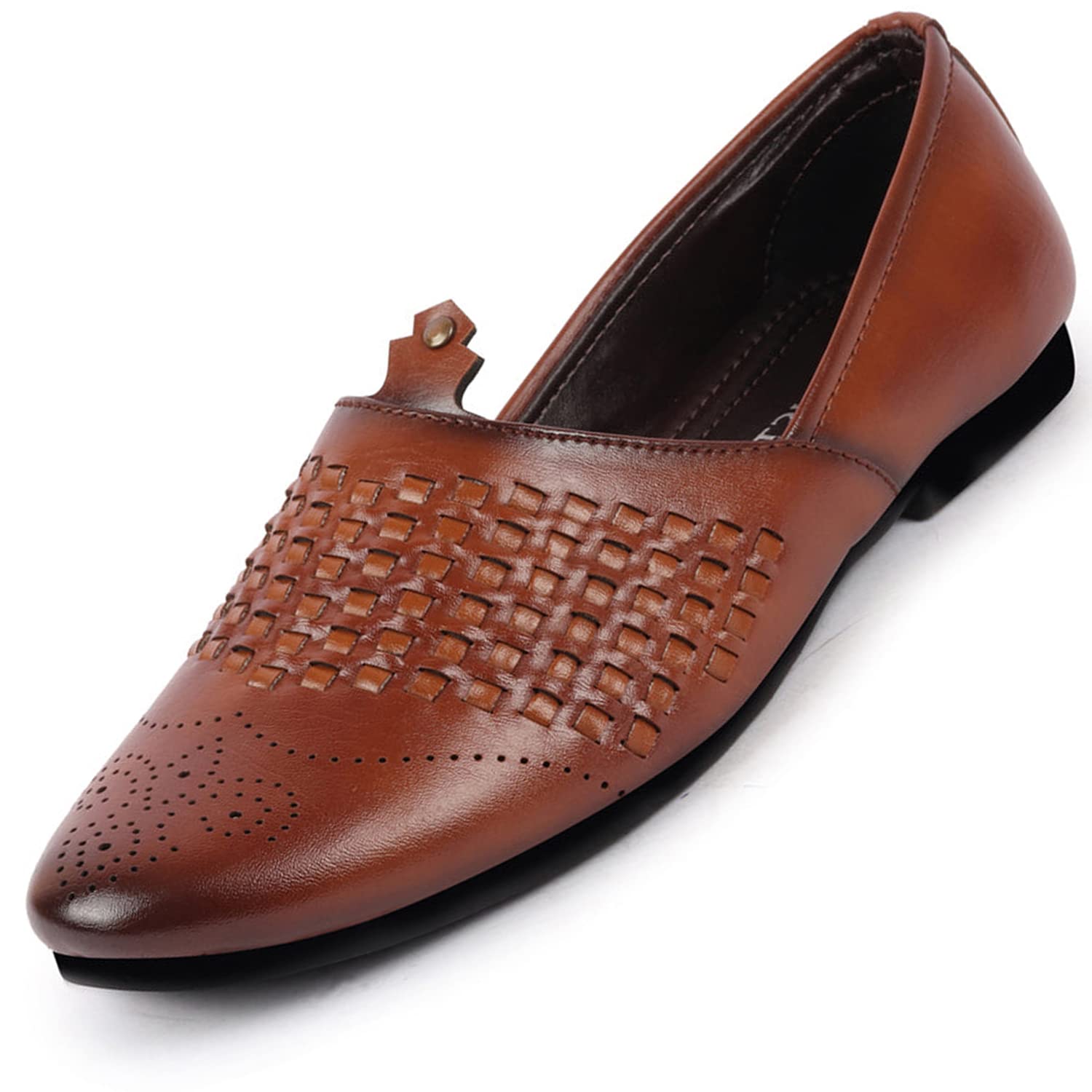 Men's Laser Cut Knitted Ethnic Wedding Broad Feet Slip On Juttis and Mojaris