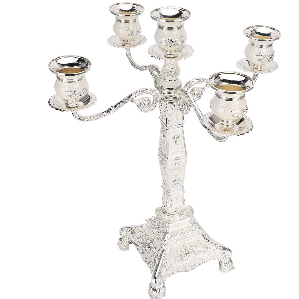Jenngaoo Candelabro de Metal, 5 Brazos, Vintage, para Hogar y Bodas, Plateado