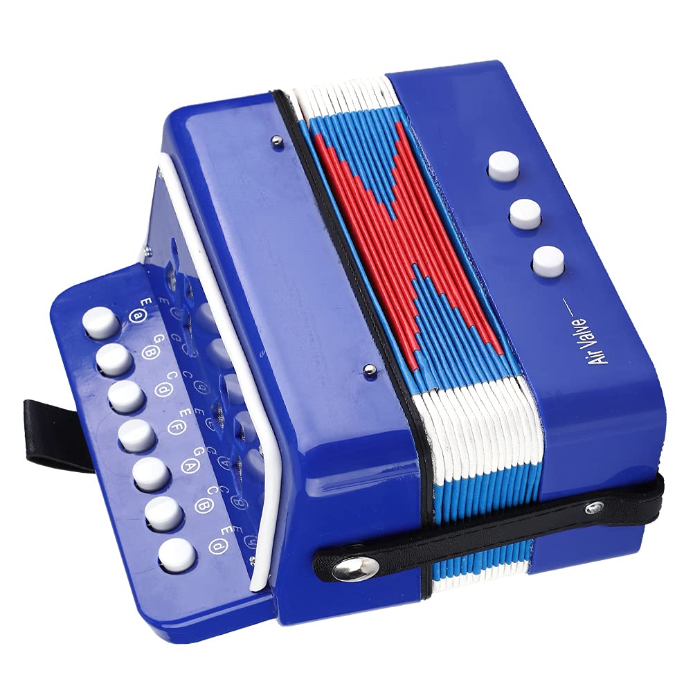 Bambini 7 tasti 2 bassi Mini piccola fisarmonica Strumento musicale educativo Ritmo Giocattolo per bambini Blu.