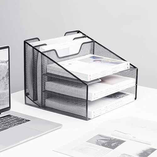 Miniatura 3 de Organizador de archivos de escritorio, organizador de archivos de malla metálica de 3 niveles, bandeja de cartas, organizador de oficina para