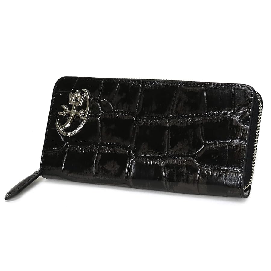 【美品】カステルバジャック レザー 長財布 クロコ型押し ロゴ ブラック 黒 カステルバジャックCASTELBAJAC 長財布クロコレザー ラウンド ブラック