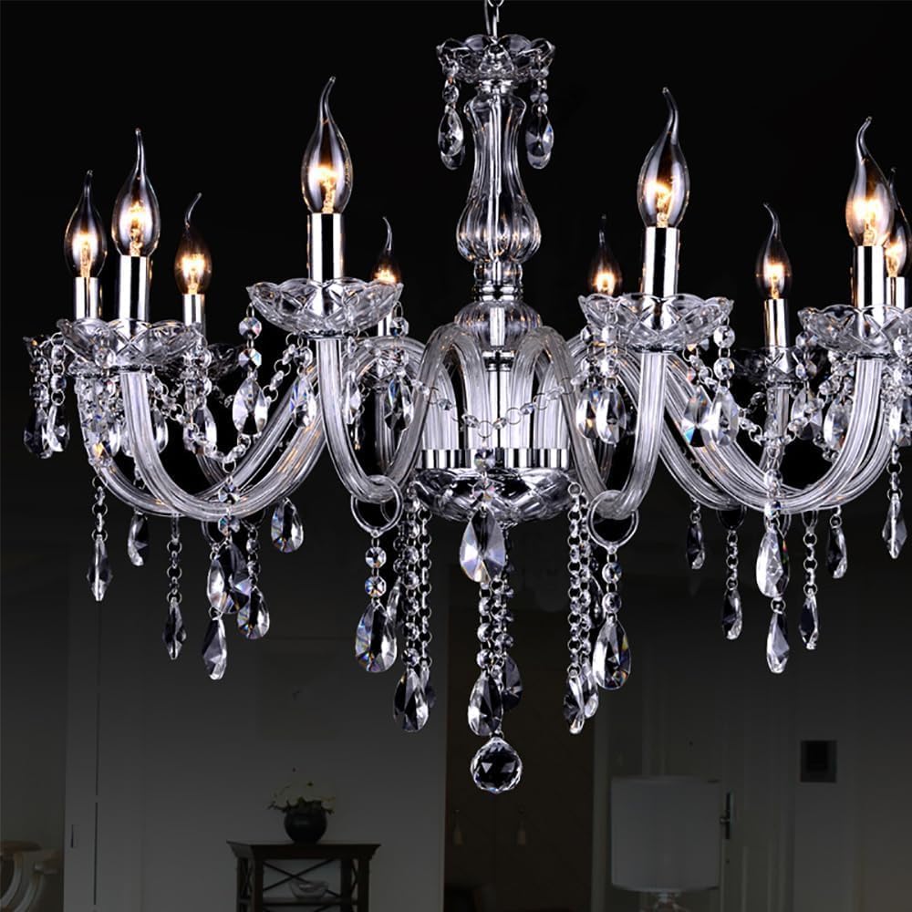 PCXEHUYP European Candle Crystal Pendent Lamp Luxury Living Room Restaurant Villa Hotel Staircase Duplex Building Chandelier (I 18 Lights)