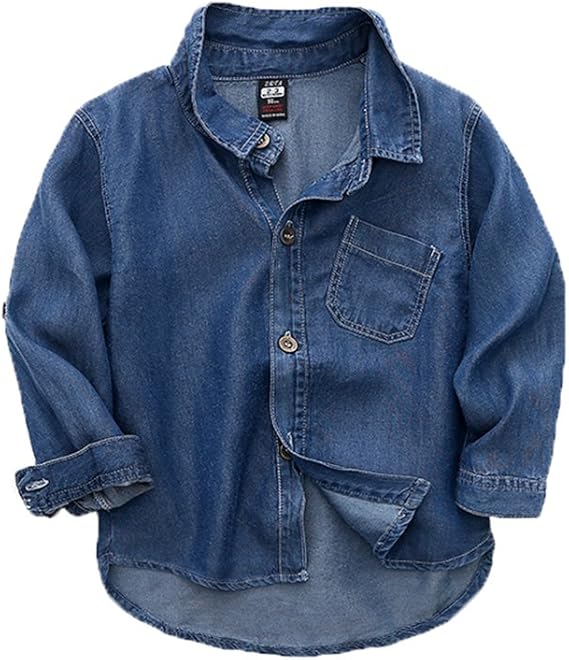 Amazon Fevon ワイシャツ 子供 男の子 長袖 デニムシャツ ボタンダウン シャツ キッズ ボーイズ 春 夏 秋 袖の丈が調節可 男女兼用 カジュアル フォーマル Yシャツ スクール 学生 通園 通学 結婚式 発表会 卒業式 入学式 シャツ 通販