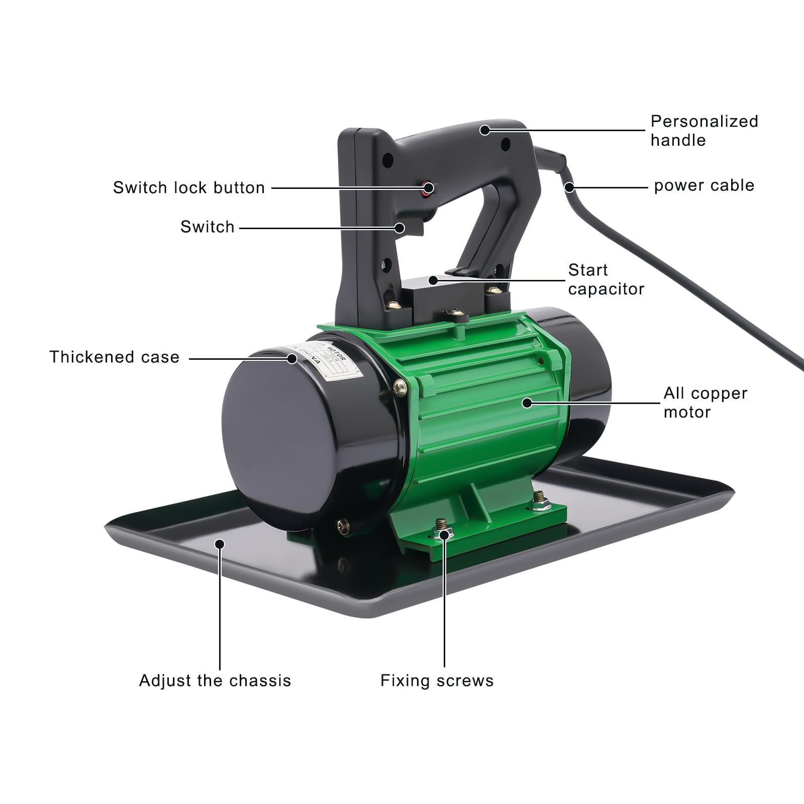 Motore vibrante per calcestruzzo, 370 W, vibratore manuale per calcestruzzo con movimento da tavolo, 3500 giri/min, piastra per cemento