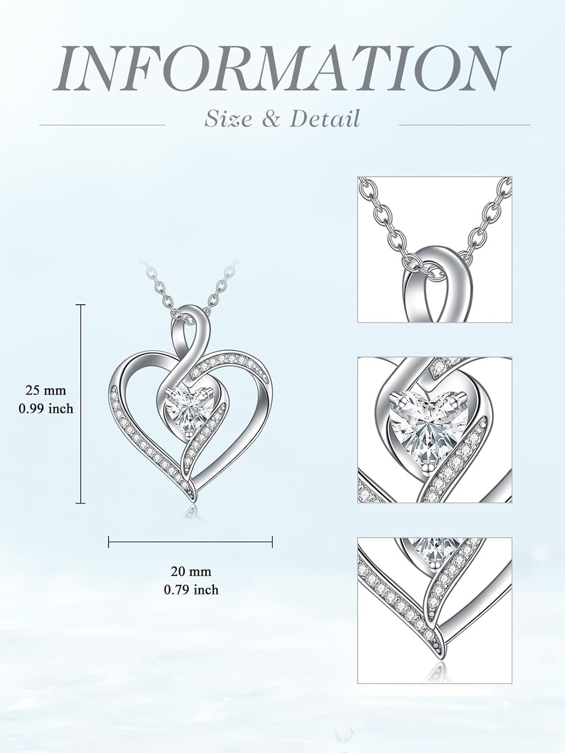 ZBA Natural Diamond Heart Necklace for Women, 18k Gold Plated Sterling Sliver Fine Jewelry Gifts 20'' (F-G, I1-I2) - Image 6