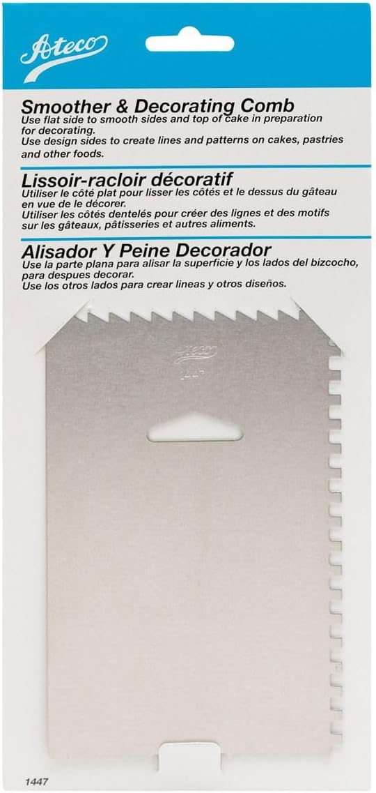 Decorating Comb & Icing Smoother, 4 Sided Baking Supplies, 6 x 3.75, Silver